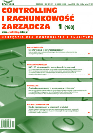 Controlling i Rachunkowość Zarządcza nr 1/2013 - 